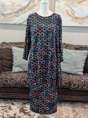 Black Multi-Color Circle Print Women's 2 Piece Dress